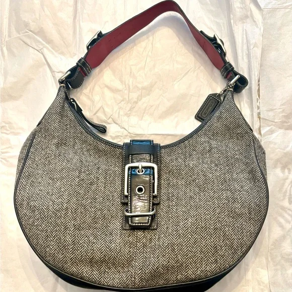 🔥 Vintage COACH Herringbone Wool Hamptons Hobo Bag – Style 1407 – EUC - Picture 1 of 9